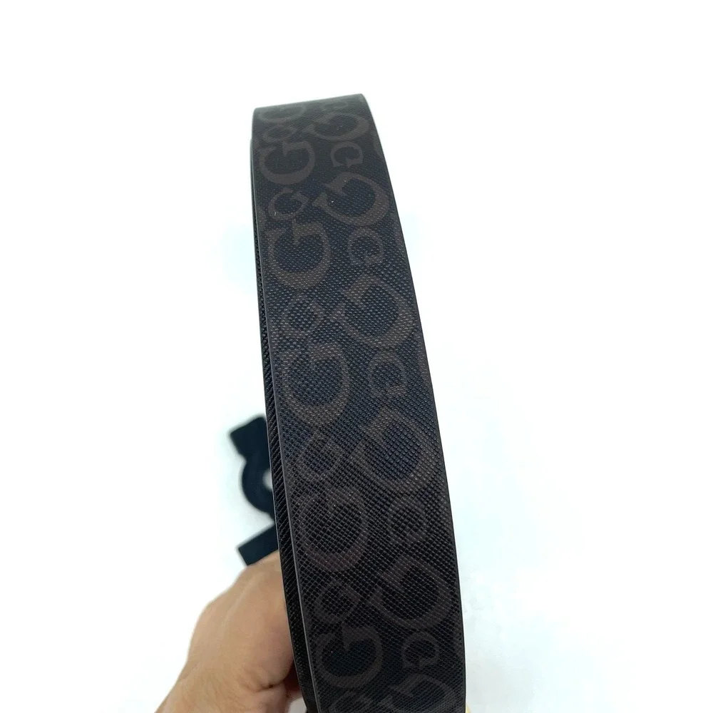 Guess Womens Monogram Logo Belt Brown Gold Rhinestone Triangle Buckle New